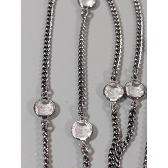 Premier Designs City Lights Gray Metallic Clear Bezel Long Layering Necklace 60" - Picture 5 of 10